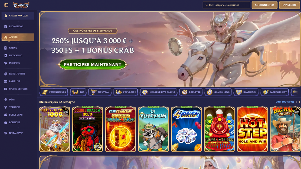 screenshot van divaspin casino belgie